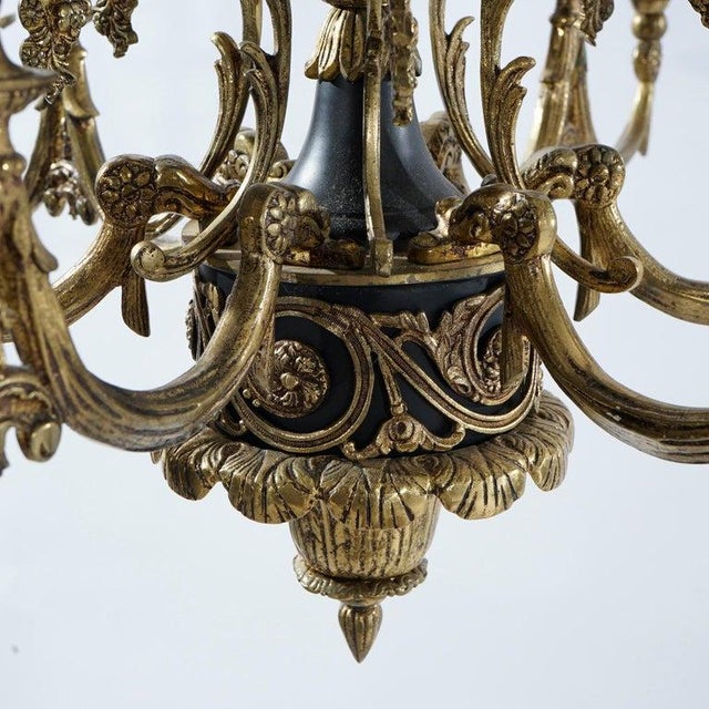 Antique French Empire Style Ebonized Bronze 12-Light Chandelier c1930 Measures - 34 1/2" x 28" x 28"