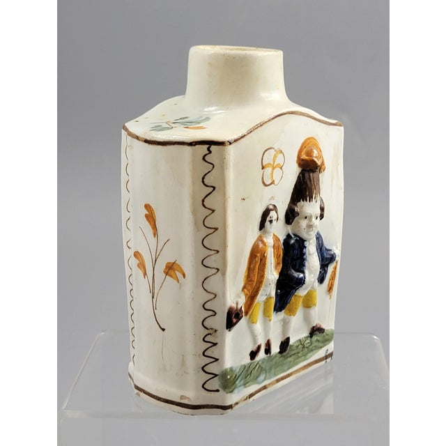 Antique English Prattware Pearlware Tea Caddy, 1700s For Sale - Image 4 of 12
