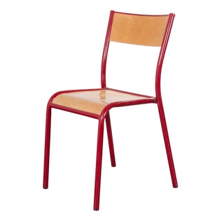 Red Stacking Dining Chair with Beech Seat from Mullca, 1970s For Sale