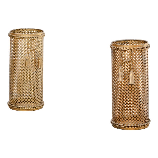 Vintage Gold Umbrella Stands, 1950s, Set of 2 For Sale