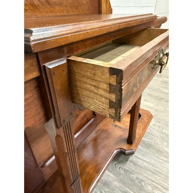Brown Antique Victorian Eastlake Walnut Hall Tree With Mirror and Hooks and Drawer For Sale - Image 8 of 18