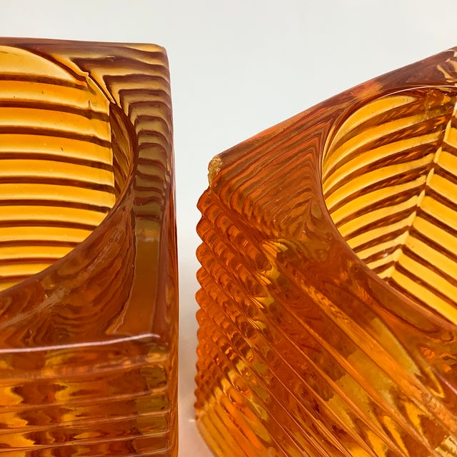 Amber Vintage Hollowick Burnt Orange Glass Candle Holder or Bud Vase a Pair For Sale - Image 8 of 8