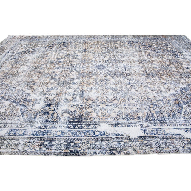1960s 1960s Vintage Persian Malayer Distressed Beige Handmade Medallion Wool Rug For Sale - Image 5 of 11