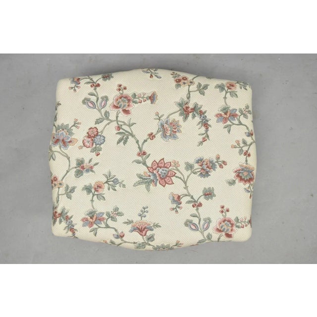 French Country Vintage French Country Louis XV Carved Walnut Pink Floral Footstool Ottoman For Sale - Image 3 of 10