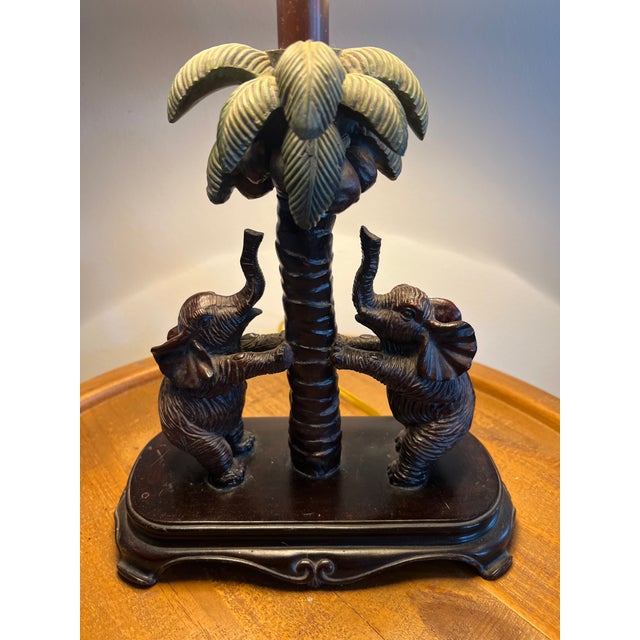 Vintage Tropical Elephant Palm Tree Table Lamp With Woven Rattan Shade For Sale - Image 9 of 9