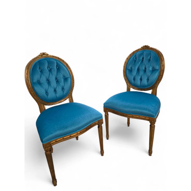 Teal Antique French Carved Chairs Newly Reupholstered - Set of 4 For Sale - Image 8 of 10