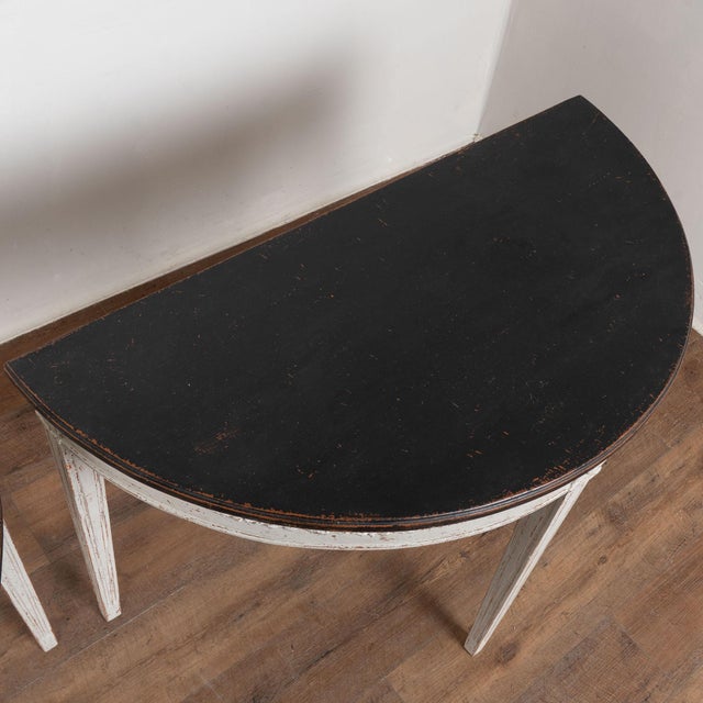 19th Century Swedish Gustavian Pair of Demi Lune Side Tables Consoles For Sale - Image 4 of 11