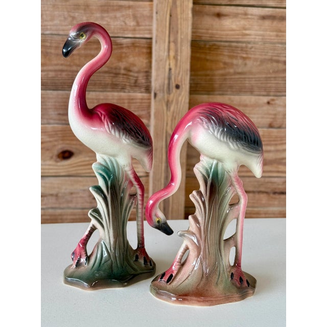 Mid-20th Century Ceramic Coastal Flamingo Figurines – Set of Two For Sale - Image 9 of 12
