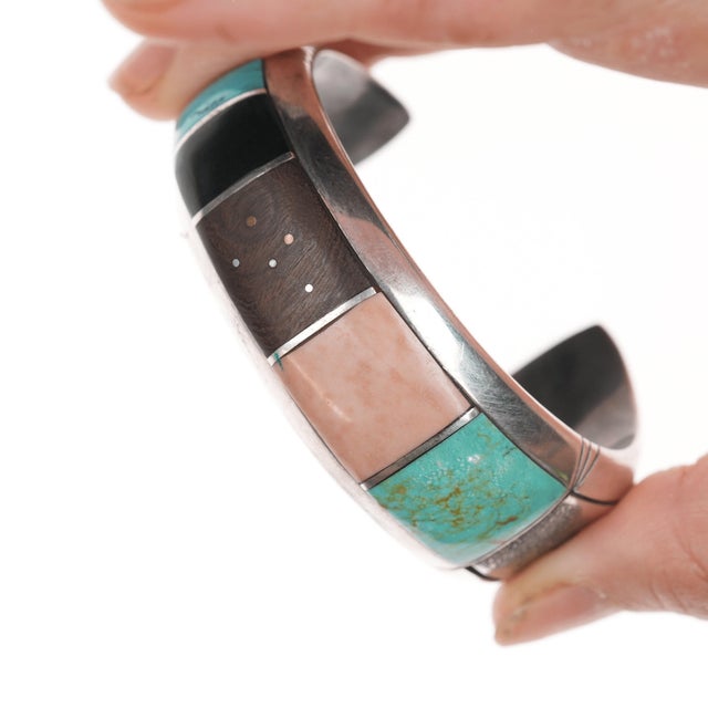 6 1/8" Jps Native American Channel Inlay Sterling Cuff Bracelet For Sale - Image 4 of 11
