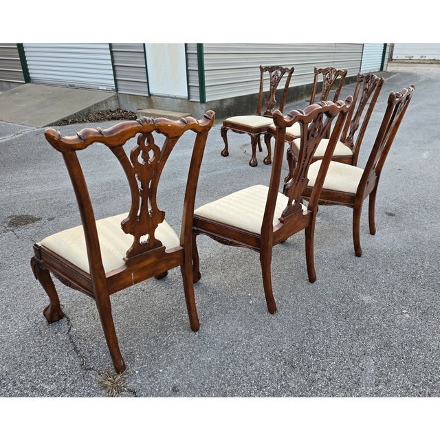 Set of 6 Carved Chippendale Style Dining Chairs. These are in fabulous vintage condition with original fabric cloth seats...