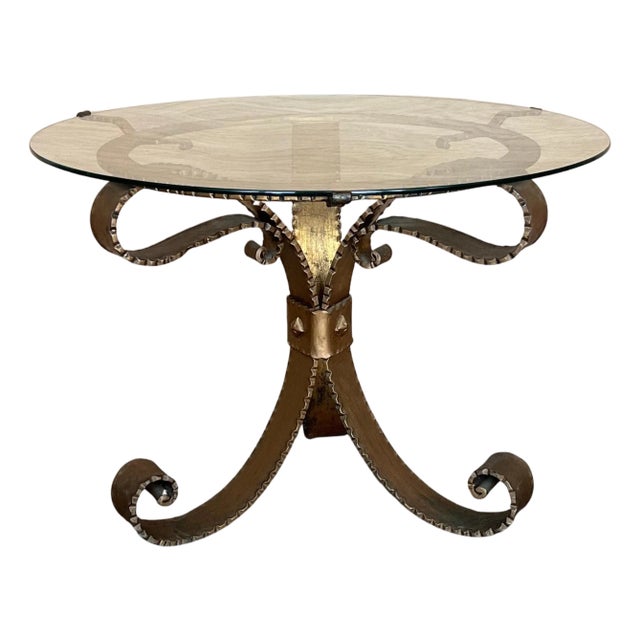 Mid 20th Century Hollywood Regency Gilt French Iron Cocktail Table For Sale