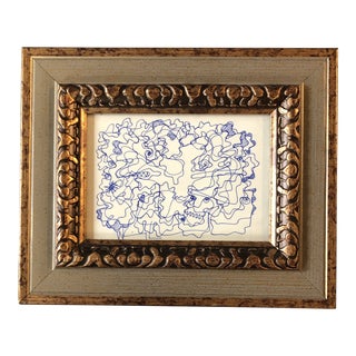 Original Vintage Wayne Cunningham Small Abstract Ink Drawing Framed For Sale