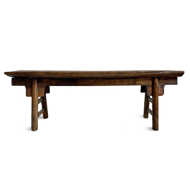 Vintage Stained Elm Village Bench For Sale - Image 4 of 6