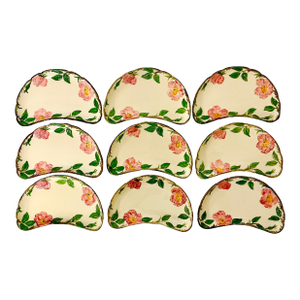 Mid-Century Americana Boho Chic Franciscan Desert Rose Crescent Plates - Set of 9.