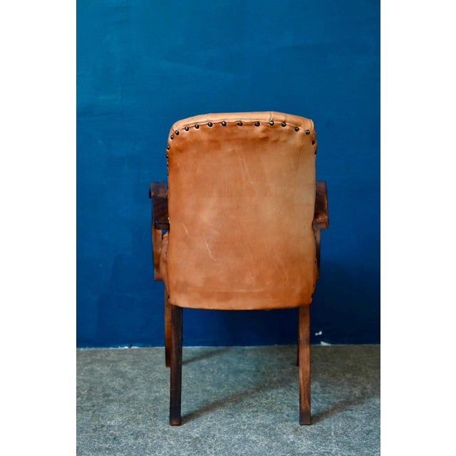 Bridge Chair in Cognac Leather, 1930s For Sale - Image 12 of 14