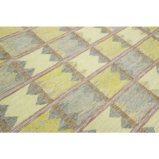 Modern Scandinavian Yellow and Gray Handmade Geometric Room SizeWool Rug For Sale - Image 9 of 10