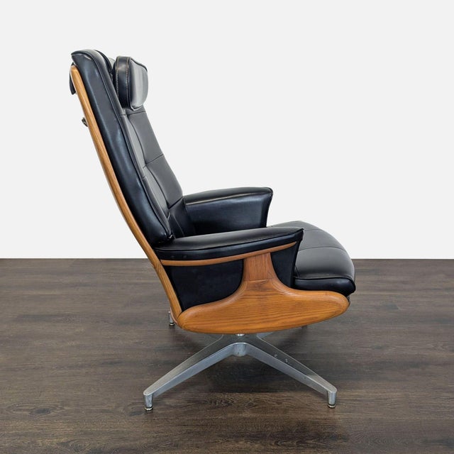 Vintage Heywood-Wakefield Mid Century Modern Black Leather Lounge Chair & Ottoman For Sale In San Francisco - Image 6 of 18