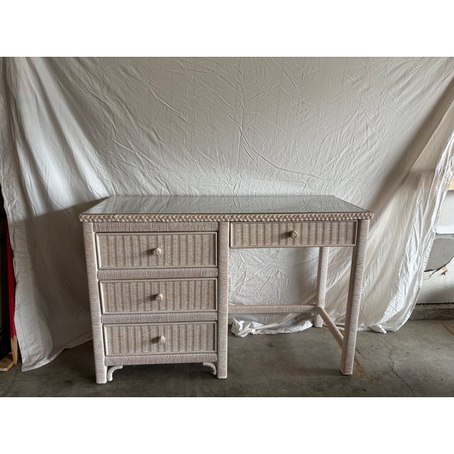 Boho Chic Vintage Henry Link Wicker Desk For Sale - Image 3 of 4