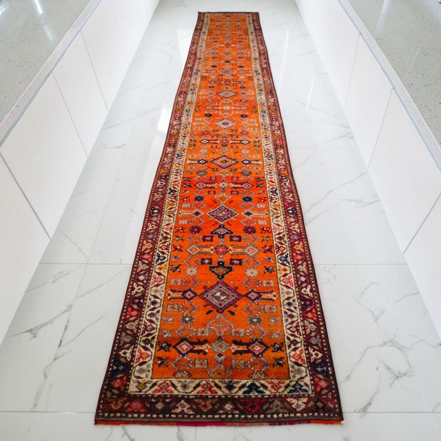 Hand-Knotted Turkish Runner Rug Extra Long Hallway Decor Stair Runner - 2′9″ × 17′7″ For Sale - Image 4 of 17