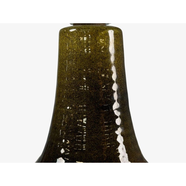 Ceramic Arne Finne Nielsen, Olive Green Stoneware, Table Lamp, Denmark, 1960s For Sale - Image 7 of 10