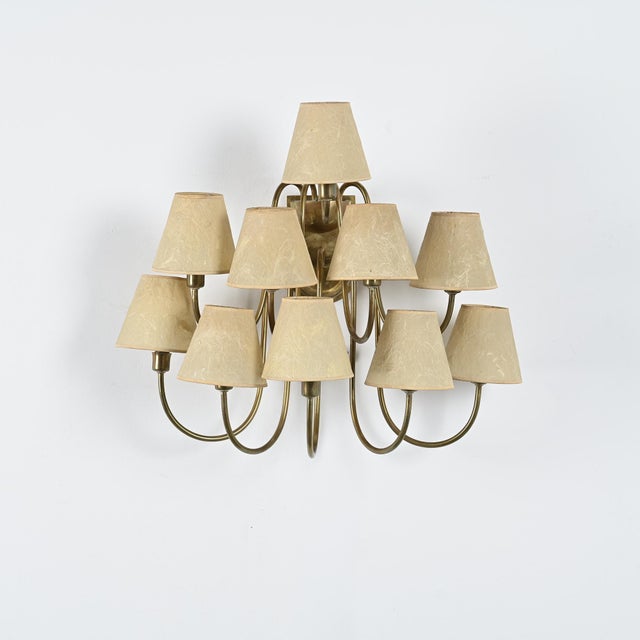 Gold Brass 9-Arm Wall Light, France, 1950s For Sale - Image 8 of 17