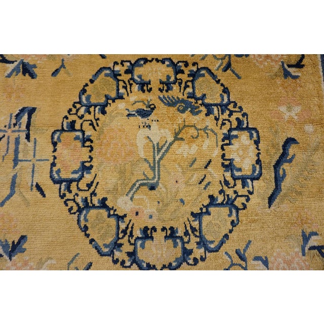 Canary Yellow 1820s Yellow Medallion Antique W. Chinese Ningxia Rug 5'4" X 9'8" Handknotted Wool Carpet For Sale - Image 8 of 12