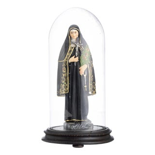 Religious Artist, Saint Rita of Cascia, 1920s, Clay Sculpture in Glass Dome For Sale