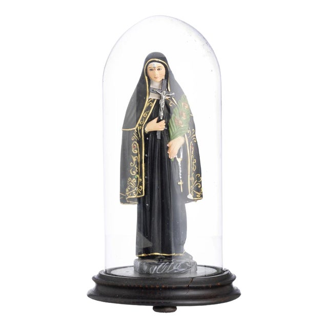 Religious Artist, Saint Rita of Cascia, 1920s, Clay Sculpture in Glass Dome For Sale