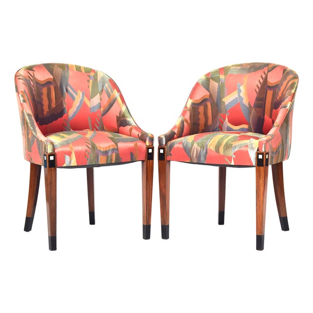 Art Deco French Tub Chairs with Upholstery, 1930s, Set of 2 For Sale