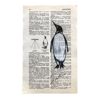 "Penguin" Contemporary Original Colored Pencil Drawing on Dictionary Page For Sale