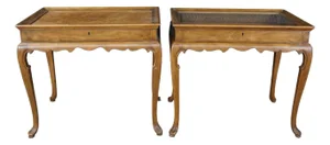 1970s Rare Pair Baker Furniture Queen Anne Walnut Burl Vitrine Display Accent Tables