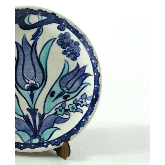 Turkish Traditional Turkish Iznik Decorative Ceramic Plate With Blue Tulip Theme For Sale - Image 3 of 5