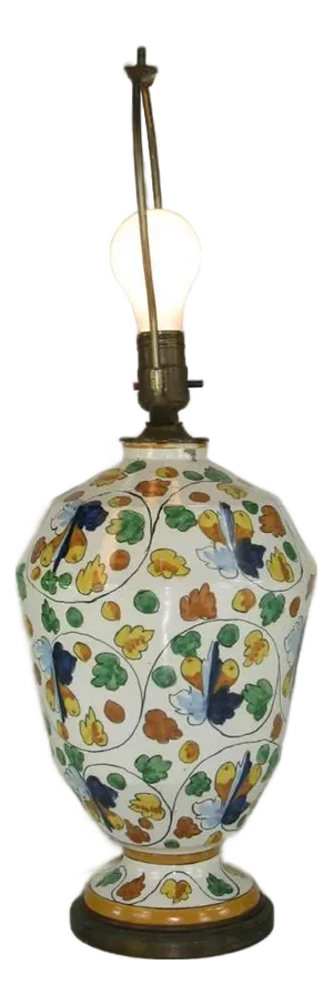 1900 Large Table Lamp Art Deco Italy Capodimonte Hand Thrown & Painted Porcelain