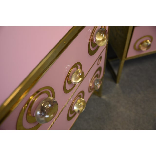Pink Nightstands with Murano Spheres and Brass Legs from Justfurnituress SRL, Set of 2 For Sale - Image 4 of 11
