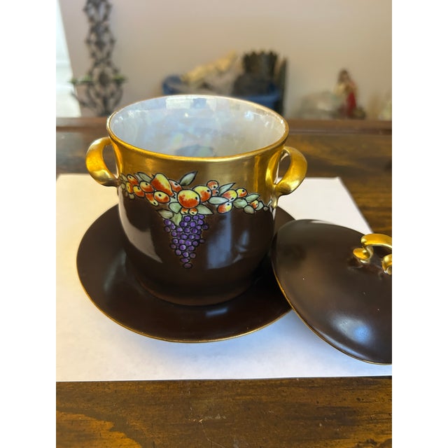 This is a beautiful antique handpainted condensed milk jar set, including lid and underplate. Excellent condition,...
