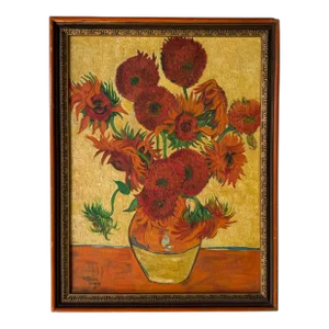 1978 Marie Hendrich Ozon " Sunflowers, 1888" Oil on Canvas Painting After Vincent Van Gogh