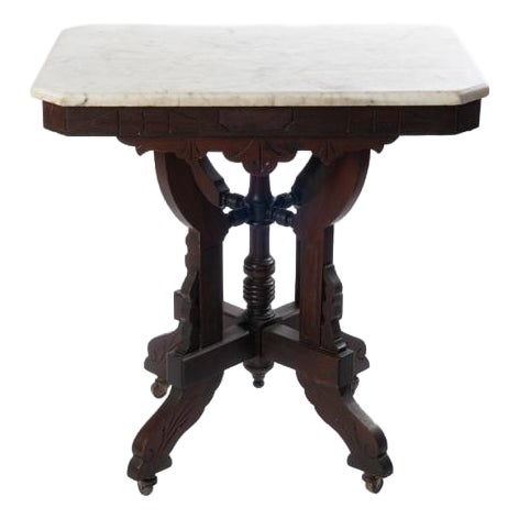 19th Century Victorian Walnut Marble Top Table For Sale