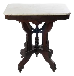 19th Century Victorian Walnut Marble Top Table
