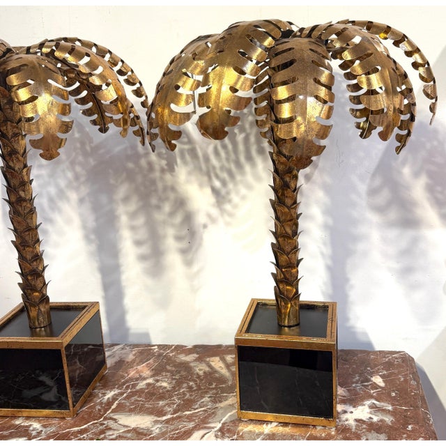 Late 20th Century Pair of Maison Jansen Style Gilt Metal Palm Tree Table Lamps For Sale In Greensboro - Image 6 of 15