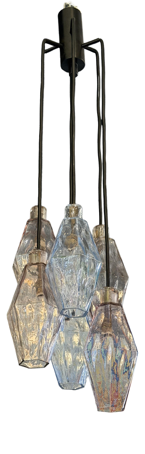 Large Polyhedron 6-Light Chandelier by Carlo Scarpa for Venini, 1950