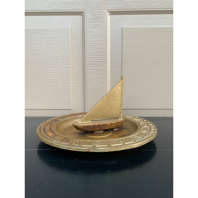 Vintage Cast Iron Garden Nautical Sundial With Sail Boat "Tempus Fugit" For Sale - Image 4 of 10