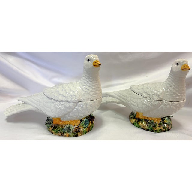 Sweet pair of vintage turtle dove boxes from the mid 20th century. They are made of porcelain with incredible details from...