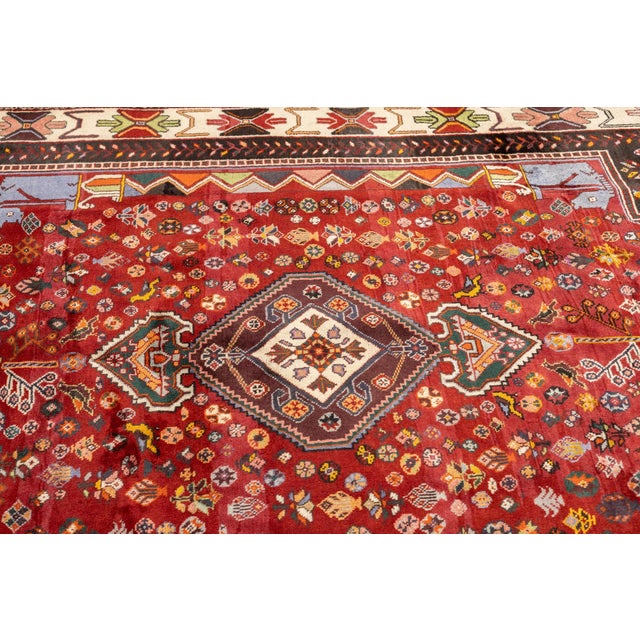 1970s Vintage Hand-Knotted Persian Qashqai Rug 5'9" X 8'6" For Sale - Image 5 of 18