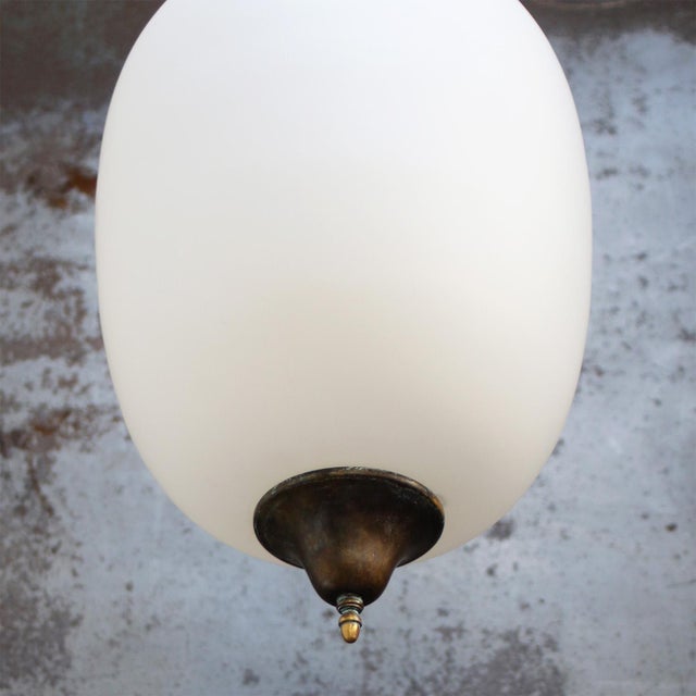 Aged Brass and White Mat Opaline Glass Pendant Light For Sale - Image 5 of 9
