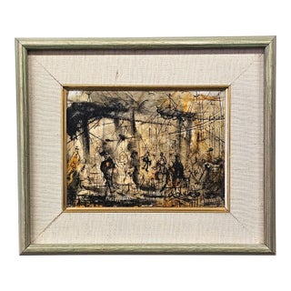 Vintage Pasquale Cucaro Oil on Board California Modernist Figurative Painting (12") For Sale