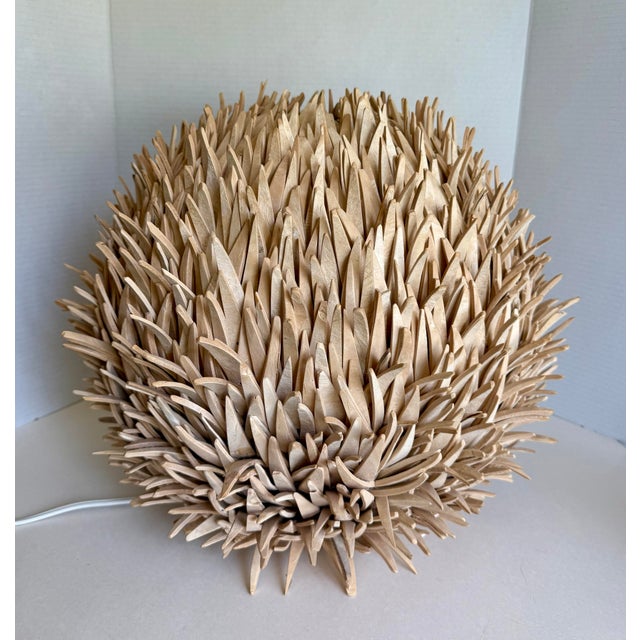 Tan Vintage Organic Modern Sculptural Sea Urchin Wood Table Lamp For Sale - Image 8 of 10