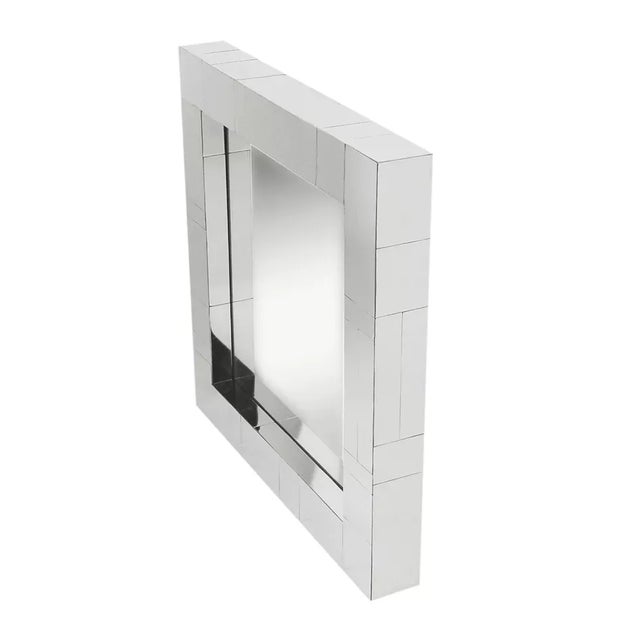 Metal Mid-Century Modern Chrome Square Cityscape Wall Mirror After Paul Evans For Sale - Image 7 of 7