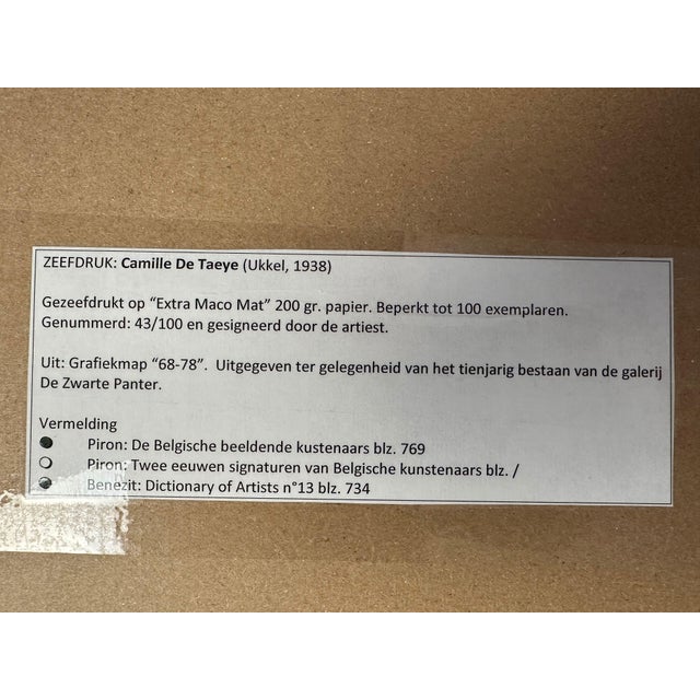 1960s Camille De Taeye, Untitled, 1960s, Screen Print on Paper, Framed For Sale - Image 5 of 7