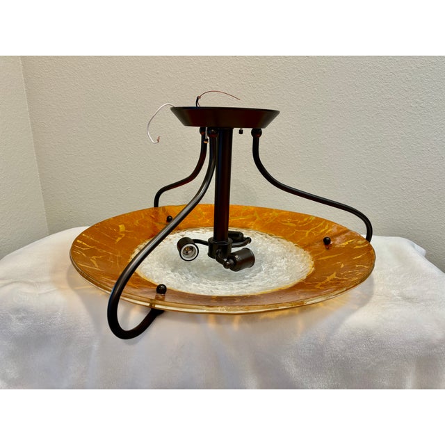Vintage H. A. Framburg Brocatto 3-Light Semi-Flush Mount Featuring Italian Lace Glass-Bronze and Gold For Sale In San Diego - Image 6 of 7