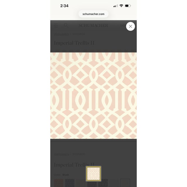 This Schumacher wallpaper is from the Print Happy collection and the pattern is #5005806 and called "Imperial Trellis"....